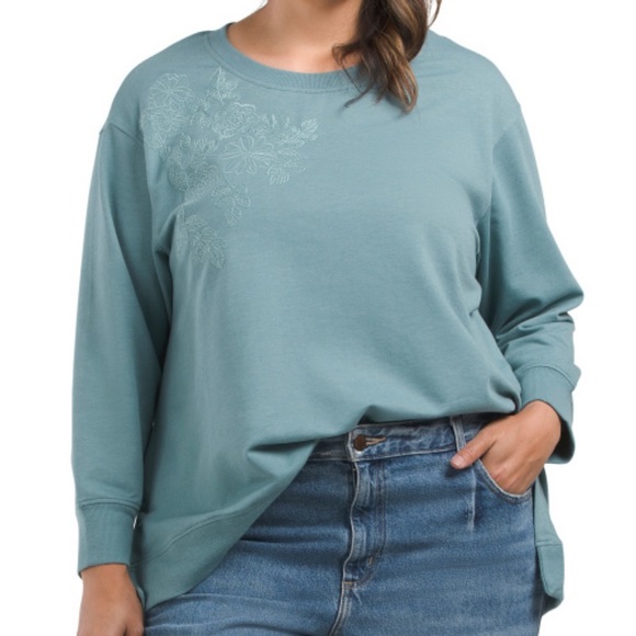 JANE & DELANCEY
Plus French Terry Top With Floral Embroidery - Picture 1 of 2